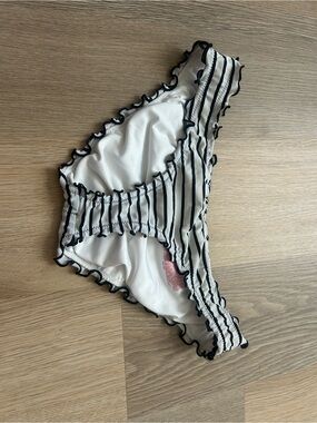 Victoria's Secret Black & White Striped Ruffle Bikini Bottom
